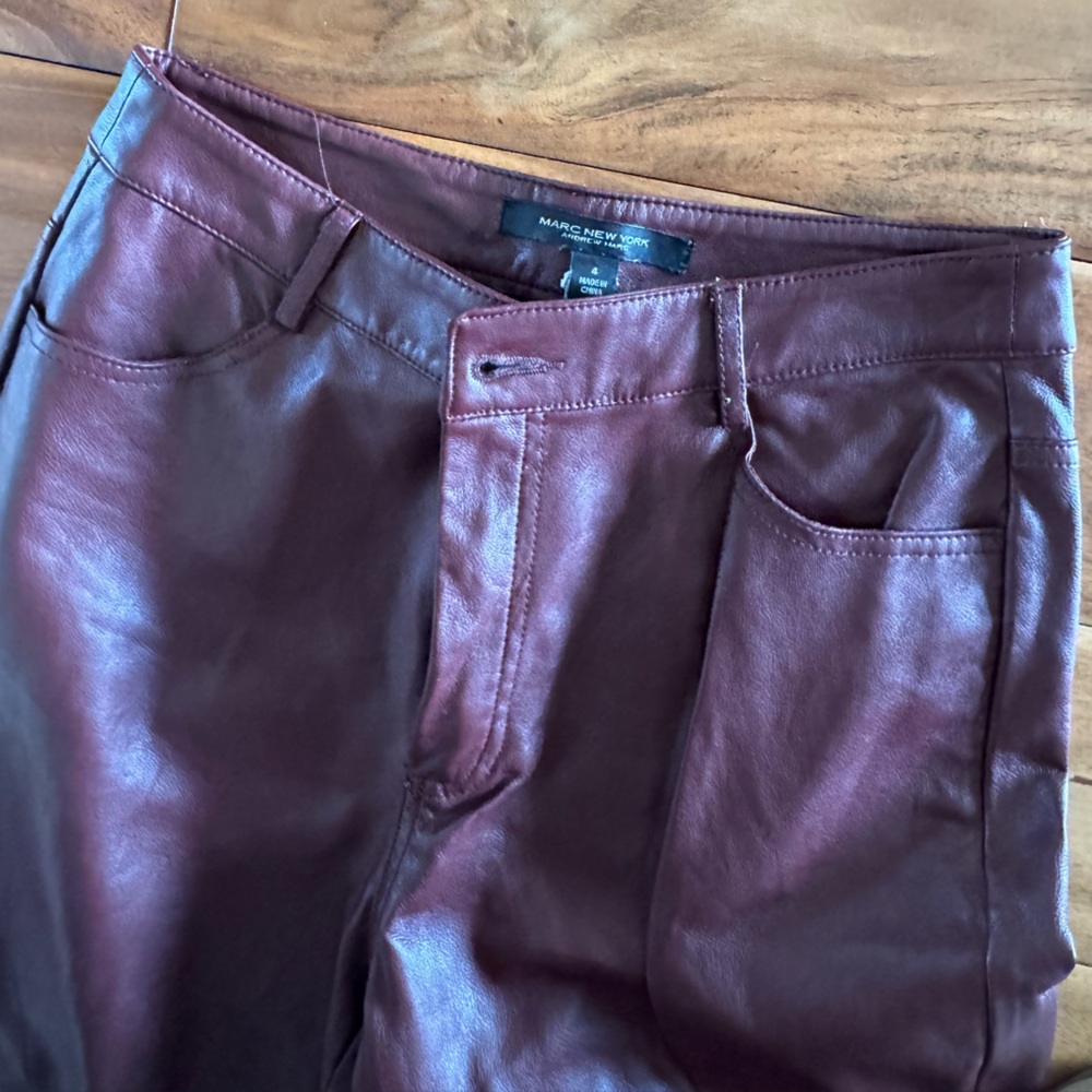 Marc New York Burgundy Straight Leg Leather Pants